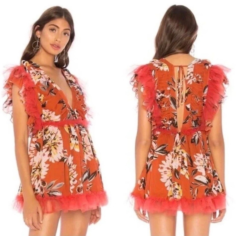 Tularosa Ameila Mini Dress in Orange Dahlia Floral Size Small